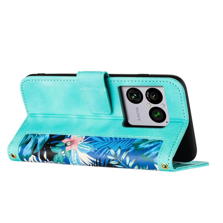 For Sony Xperia 1 VIII Floral Pattern Leather Phone Case with Lanyard(Green) - Image 4