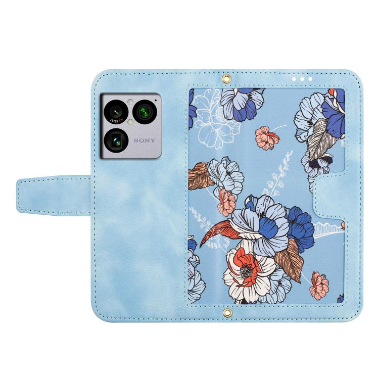 For Sony Xperia 1 VIII Floral Pattern Leather Phone Case with Lanyard(Light Blue) - Image 3