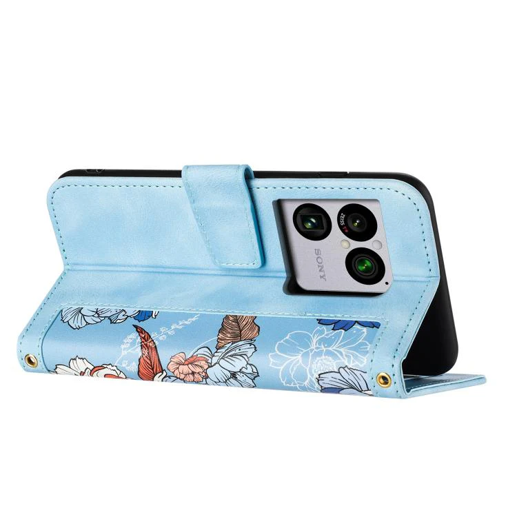 For Sony Xperia 1 VIII Floral Pattern Leather Phone Case with Lanyard(Light Blue) - Image 4