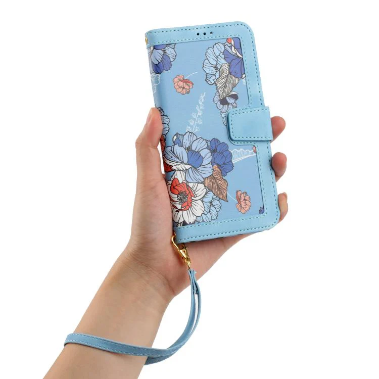 For Sony Xperia 1 VIII Floral Pattern Leather Phone Case with Lanyard(Light Blue) - Image 8