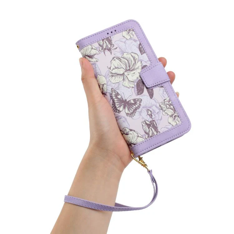 For Sony Xperia 1 VIII Floral Pattern Leather Phone Case with Lanyard(Light Purple) - Image 8