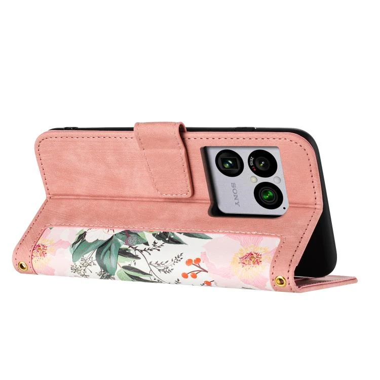 For Sony Xperia 1 VIII Floral Pattern Leather Phone Case with Lanyard(Pink) - Image 4