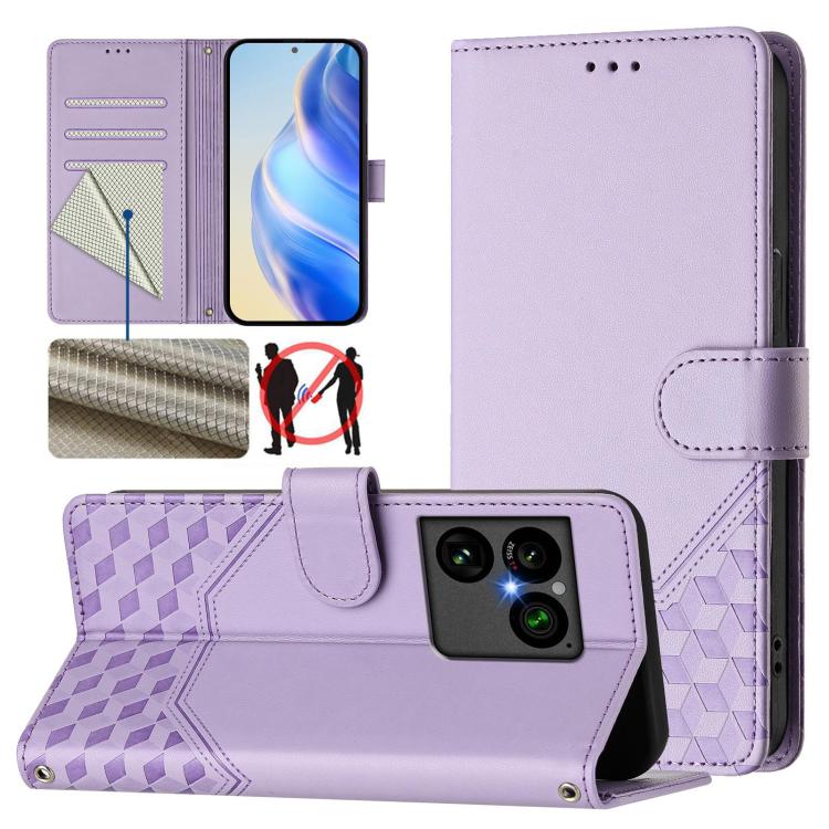 For Sony Xperia 1 VIII Honeycomb Embossing RFID Leather Phone Case(Light Purple)