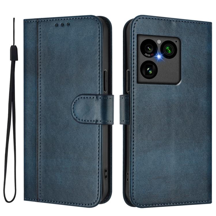 For Sony Xperia 1 VIII Line Splicing Buckle Retro Leather Phone Case(Dark Blue) - Image 2