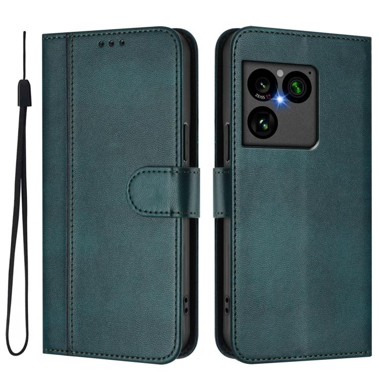 For Sony Xperia 1 VIII Line Splicing Buckle Retro Leather Phone Case(Dark Green) - Image 2