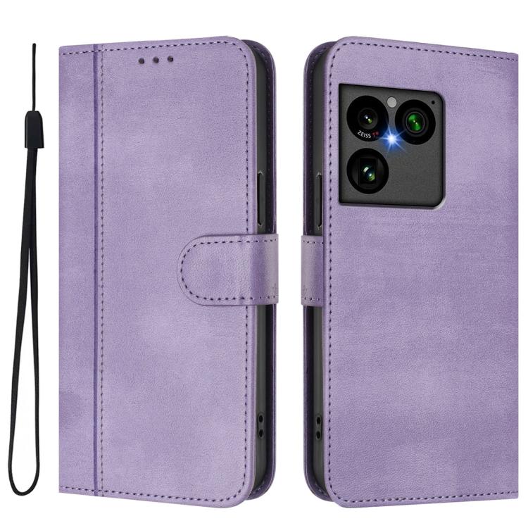 For Sony Xperia 1 VIII Line Splicing Buckle Retro Leather Phone Case(Purple) - Image 2
