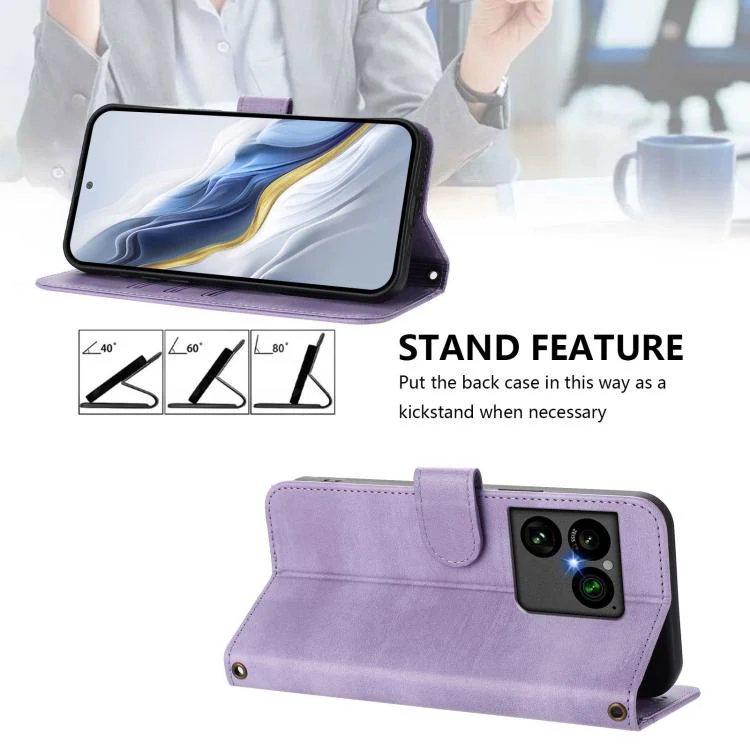 For Sony Xperia 1 VIII Line Splicing Buckle Retro Leather Phone Case(Purple) - Image 3