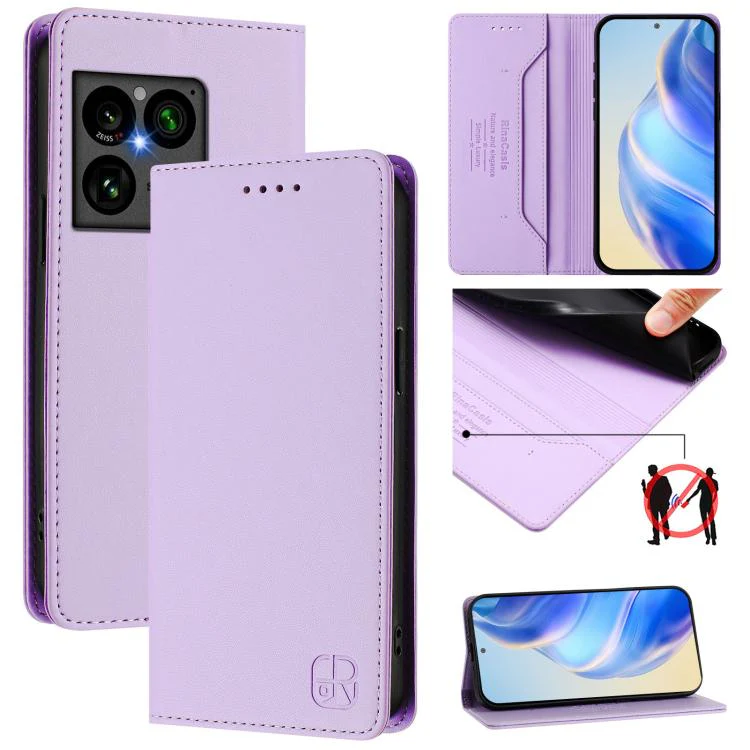 For Sony Xperia 1 VIII RC01 Dual-Folded Magnetic Suction RFID Leather Phone Case(Light Purple)