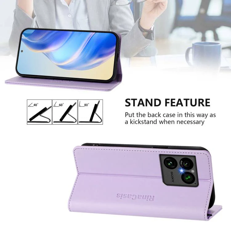 For Sony Xperia 1 VIII RC01 Dual-Folded Magnetic Suction RFID Leather Phone Case(Light Purple) - Image 4