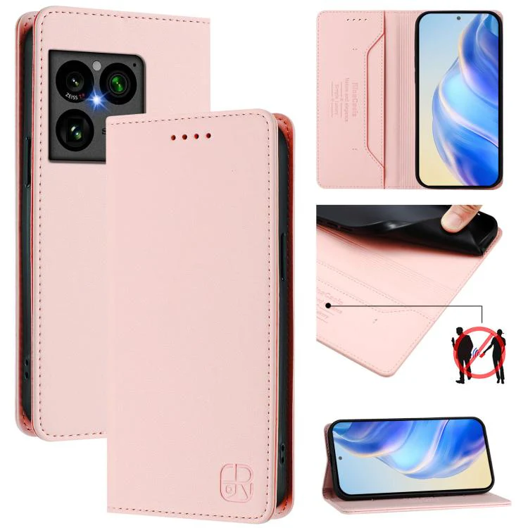 For Sony Xperia 1 VIII RC01 Dual-Folded Magnetic Suction RFID Leather Phone Case(Pink)