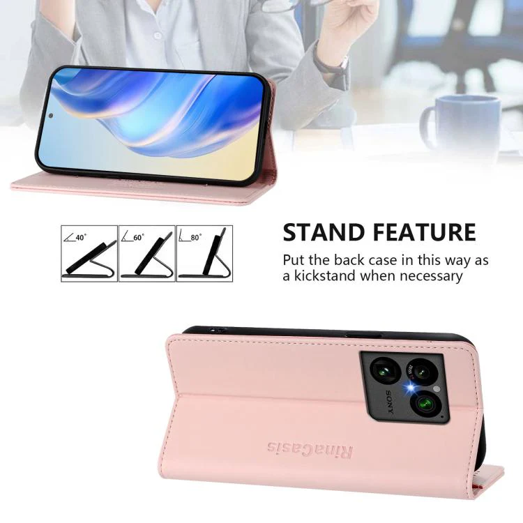 For Sony Xperia 1 VIII RC01 Dual-Folded Magnetic Suction RFID Leather Phone Case(Pink) - Image 4