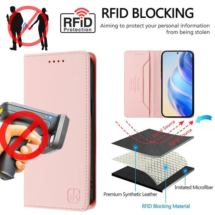 For Sony Xperia 1 VIII RC01 Dual-Folded Magnetic Suction RFID Leather Phone Case(Pink) - Image 5