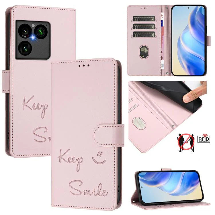 For Sony Xperia 1 VIII Smile Embossing RFID Leather Phone Case(Pink)