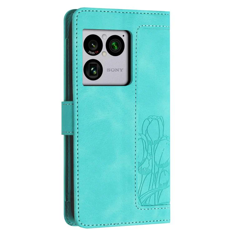 For Sony Xperia 1 VIII Tulips Embossed Leather Phone Case with Lanyard(Green) - Image 3