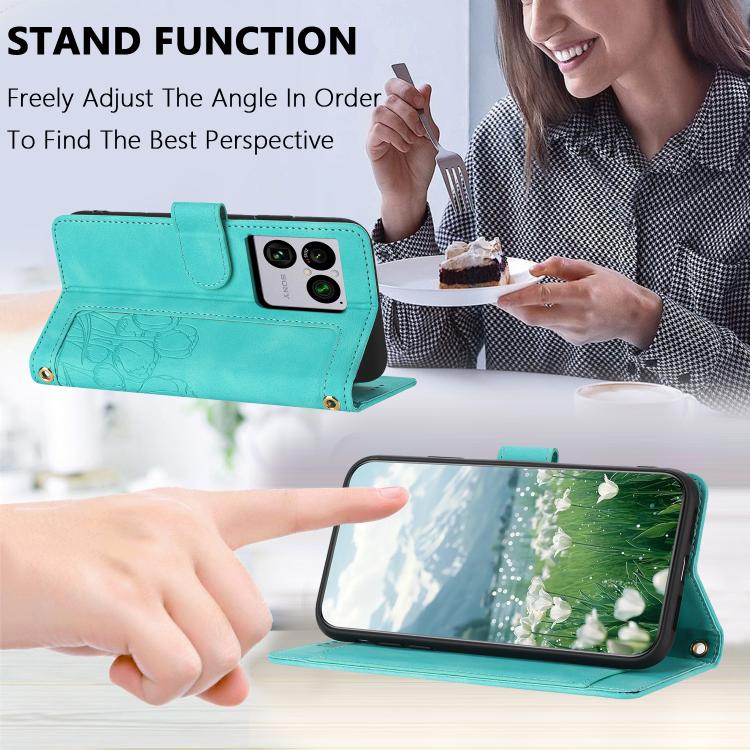 For Sony Xperia 1 VIII Tulips Embossed Leather Phone Case with Lanyard(Green) - Image 5