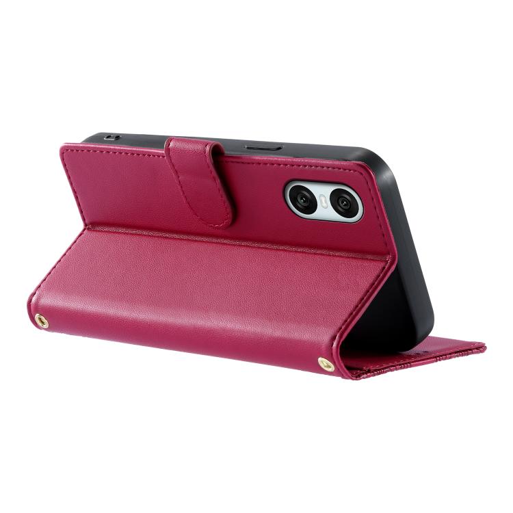 For Sony Xperia 10 Ⅵ Totem Embossed Magnetic Closure Vegan Leather Phone Case with Strap(Rose Red) - Image 5