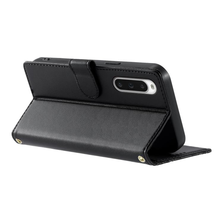 For Sony Xperia 10 V Totem Embossed Magnetic Closure Vegan Leather Phone Case with Strap(Black) - Image 5
