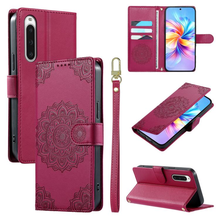 For Sony Xperia 10 V Totem Embossed Magnetic Closure Vegan Leather Phone Case with Strap(Rose Red)
