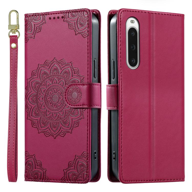 For Sony Xperia 10 V Totem Embossed Magnetic Closure Vegan Leather Phone Case with Strap(Rose Red) - Image 2