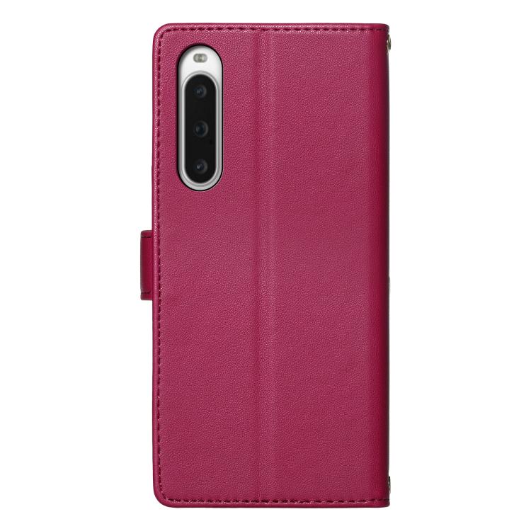For Sony Xperia 10 V Totem Embossed Magnetic Closure Vegan Leather Phone Case with Strap(Rose Red) - Image 4