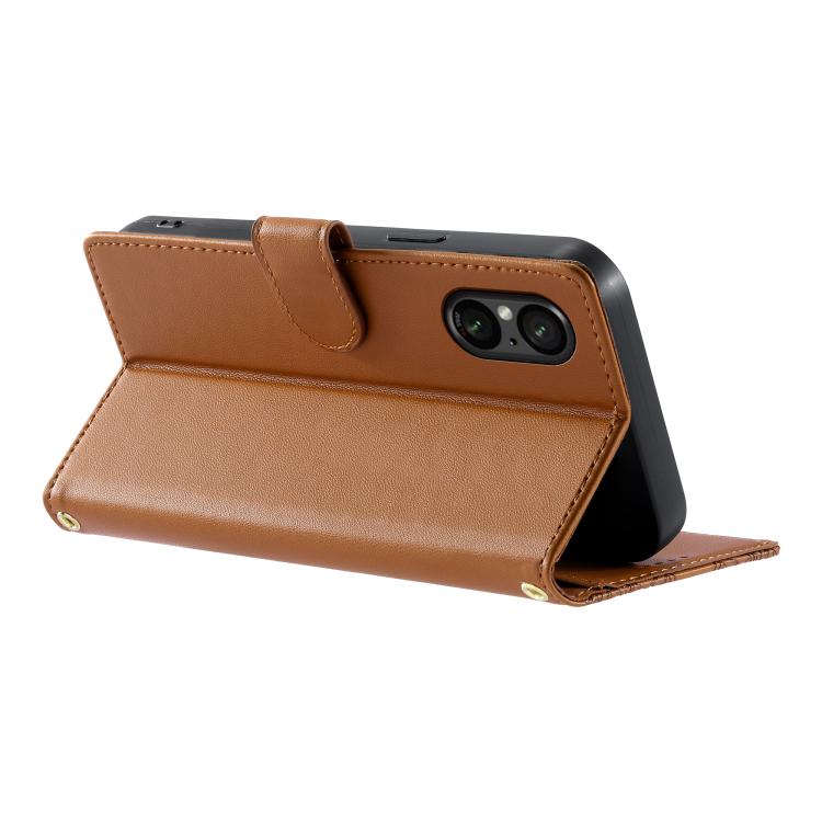 For Sony Xperia 5 Ⅵ Totem Embossed Magnetic Closure Vegan Leather Phone Case with Strap(Brown) - Image 5