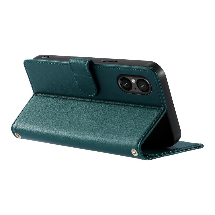 For Sony Xperia 5 Ⅵ Totem Embossed Magnetic Closure Vegan Leather Phone Case with Strap(Deep Green) - Image 5