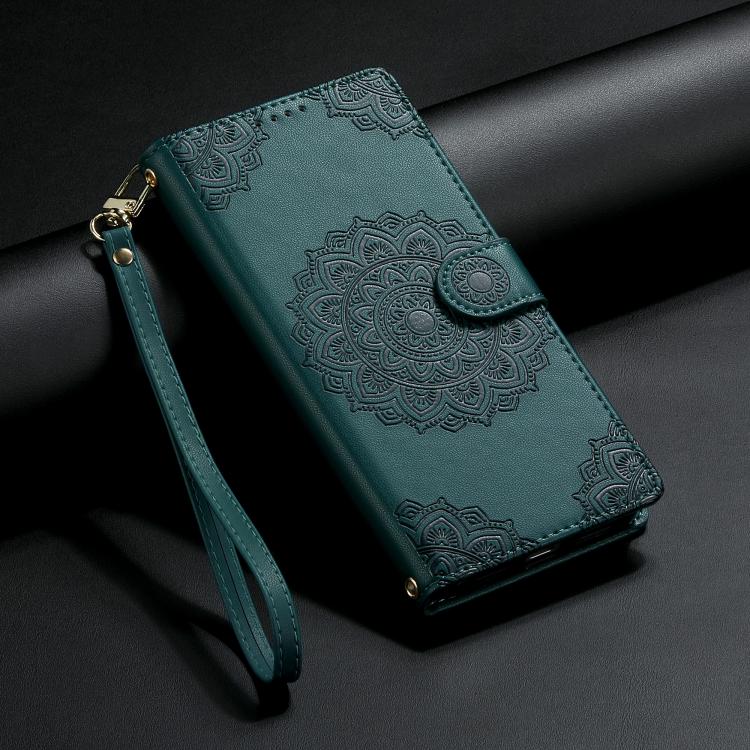 For Sony Xperia 5 Ⅵ Totem Embossed Magnetic Closure Vegan Leather Phone Case with Strap(Deep Green) - Image 6