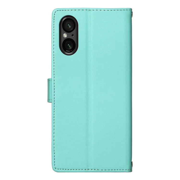 For Sony Xperia 5 Ⅵ Totem Embossed Magnetic Closure Vegan Leather Phone Case with Strap(Light Green) - Image 4