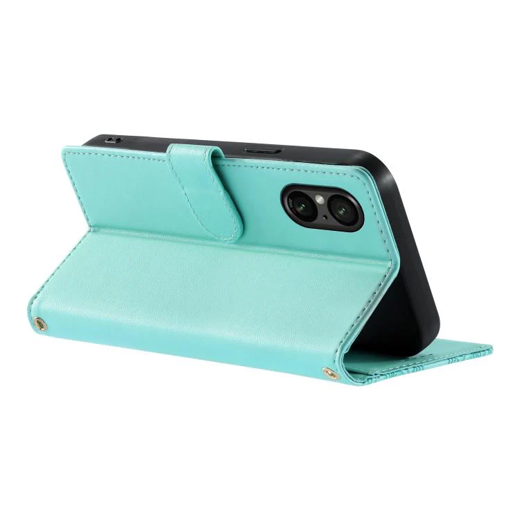 For Sony Xperia 5 Ⅵ Totem Embossed Magnetic Closure Vegan Leather Phone Case with Strap(Light Green) - Image 5