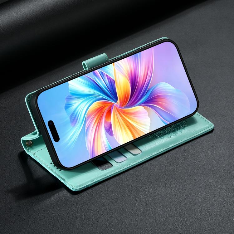 For Sony Xperia 5 Ⅵ Totem Embossed Magnetic Closure Vegan Leather Phone Case with Strap(Light Green) - Image 7