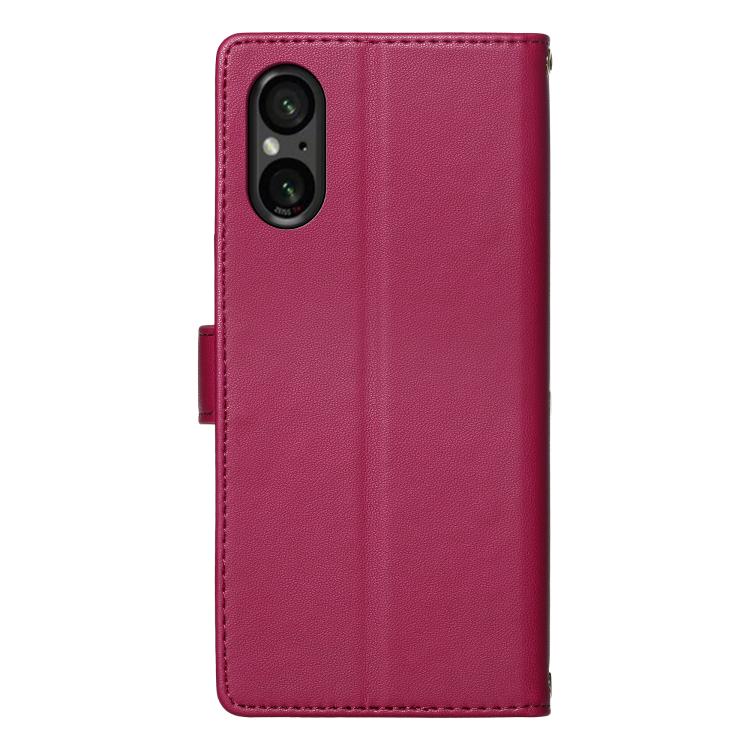 For Sony Xperia 5 Ⅵ Totem Embossed Magnetic Closure Vegan Leather Phone Case with Strap(Rose Red) - Image 4