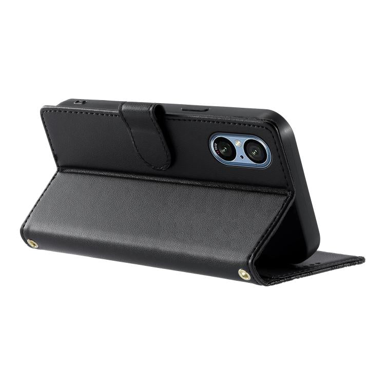 For Sony Xperia 5 V Totem Embossed Magnetic Closure Vegan Leather Phone Case with Strap(Black) - Image 5