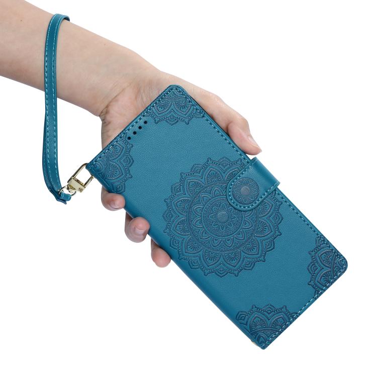 For Sony Xperia 5 V Totem Embossed Magnetic Closure Vegan Leather Phone Case with Strap(Blue) - Image 3