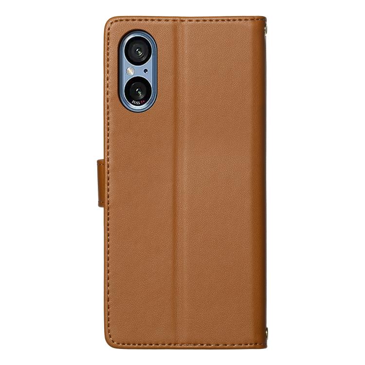 For Sony Xperia 5 V Totem Embossed Magnetic Closure Vegan Leather Phone Case with Strap(Brown) - Image 4