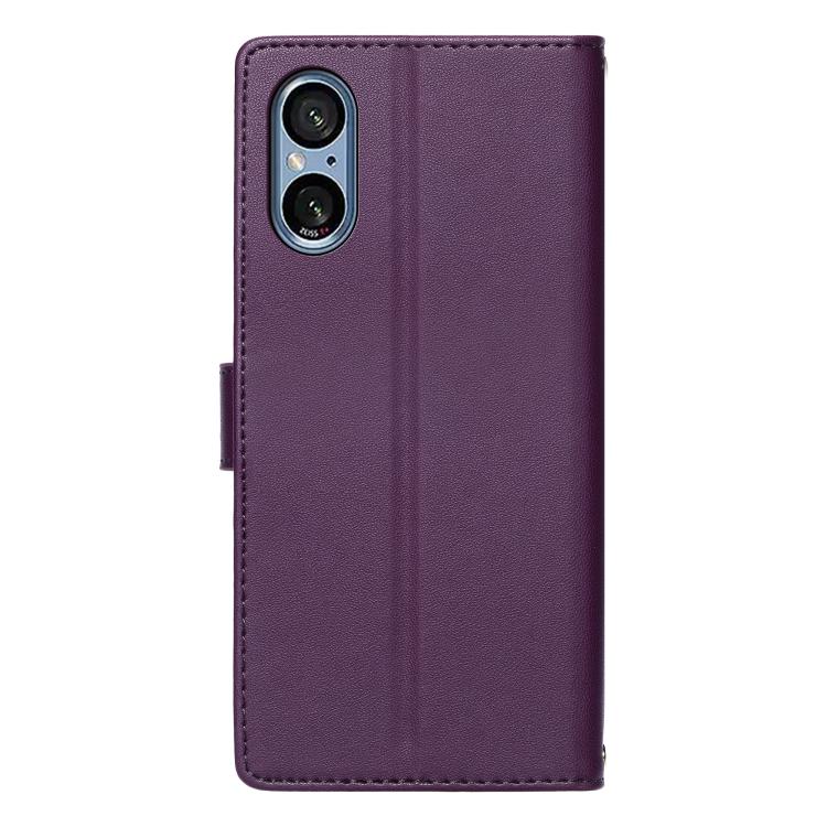 For Sony Xperia 5 V Totem Embossed Magnetic Closure Vegan Leather Phone Case with Strap(Purple) - Image 4