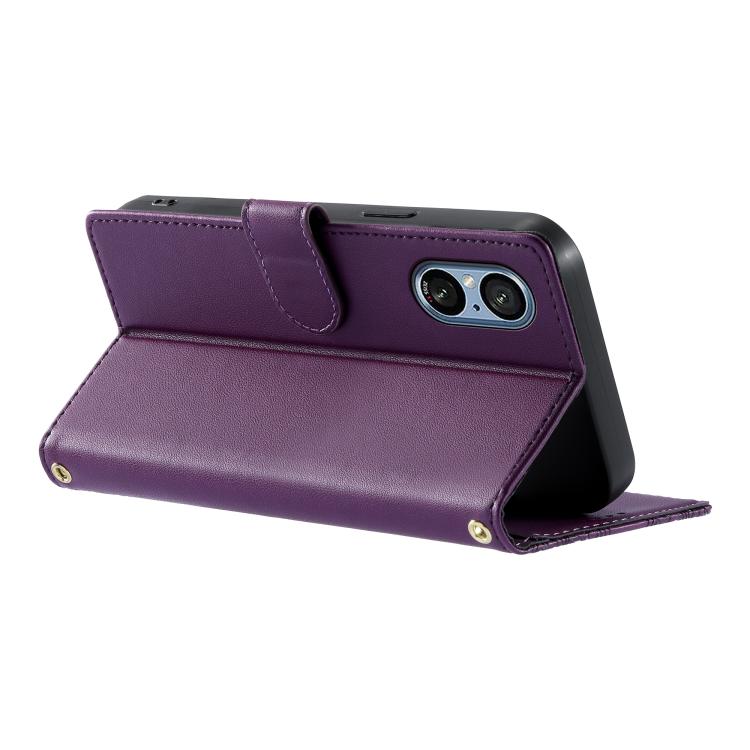For Sony Xperia 5 V Totem Embossed Magnetic Closure Vegan Leather Phone Case with Strap(Purple) - Image 5