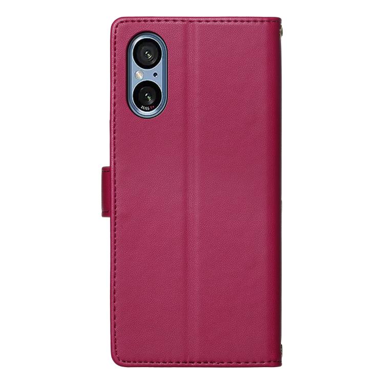 For Sony Xperia 5 V Totem Embossed Magnetic Closure Vegan Leather Phone Case with Strap(Rose Red) - Image 4