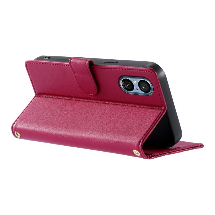 For Sony Xperia 5 V Totem Embossed Magnetic Closure Vegan Leather Phone Case with Strap(Rose Red) - Image 5