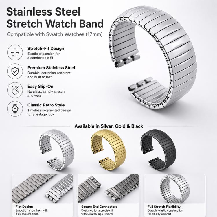 For Swatch 17mm xDfind Trapezoid Stainless Steel Spring Elasticity Watch Band(Silver) - Image 3