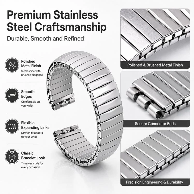 For Swatch 17mm xDfind Trapezoid Stainless Steel Spring Elasticity Watch Band(Silver) - Image 4