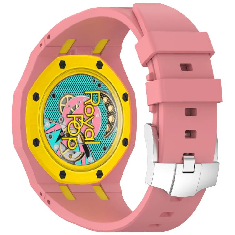 For Swatch Royal Pop Integrated Stainless Steel Pin Buckle Contrast Color Silicone Watch Band(Pink Yellow) - Image 2