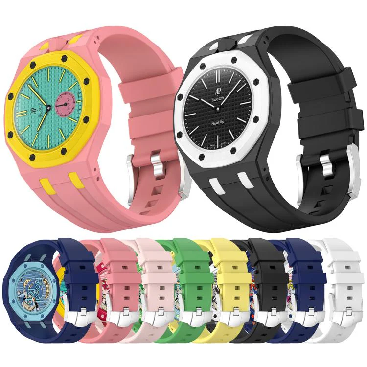 For Swatch Royal Pop Integrated Stainless Steel Pin Buckle Contrast Color Silicone Watch Band(Pink Yellow) - Image 5