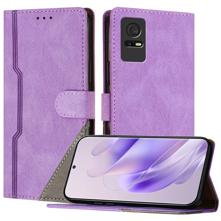 For TCL 408 Color Matching Buckle Clasp Vegan Leather Phone Case(Purple)