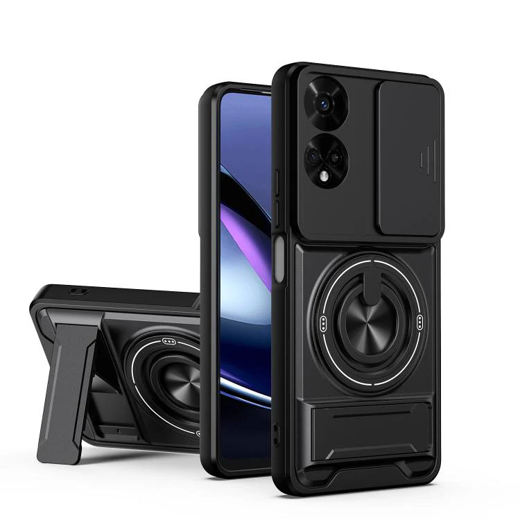 For TCL 50 5G Lens Sliding Window Multifunctional Magnetic Shockproof Phone Case(Black)