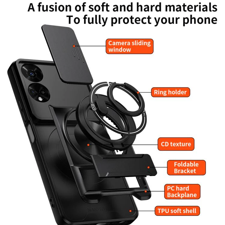 For TCL 50 5G Lens Sliding Window Multifunctional Magnetic Shockproof Phone Case(Black) - Image 3