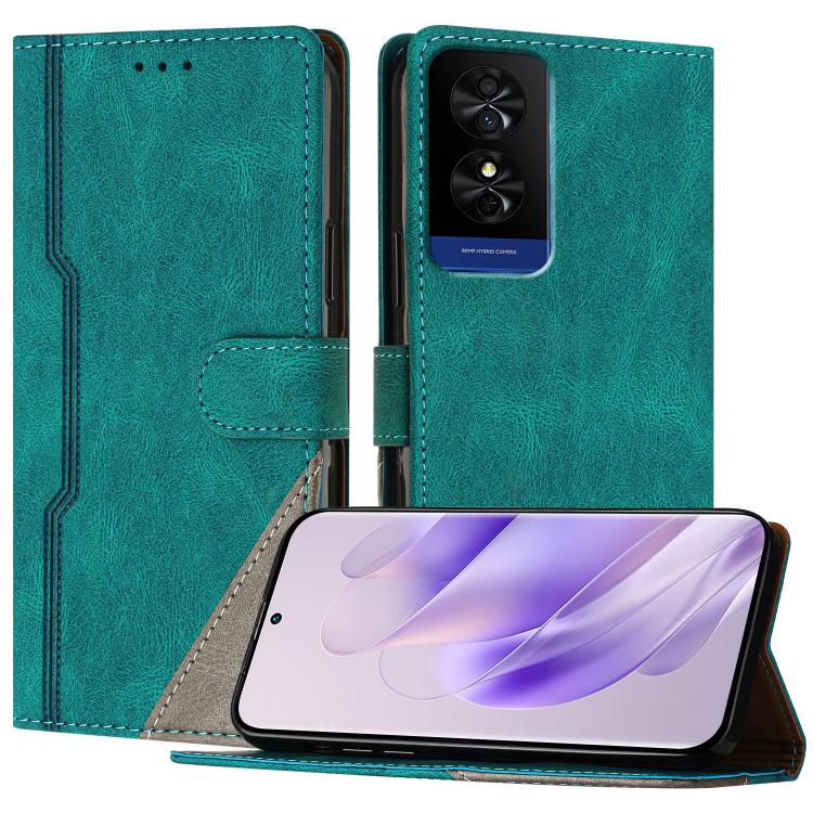 For TCL 50 Color Matching Buckle Clasp Vegan Leather Phone Case(Green)