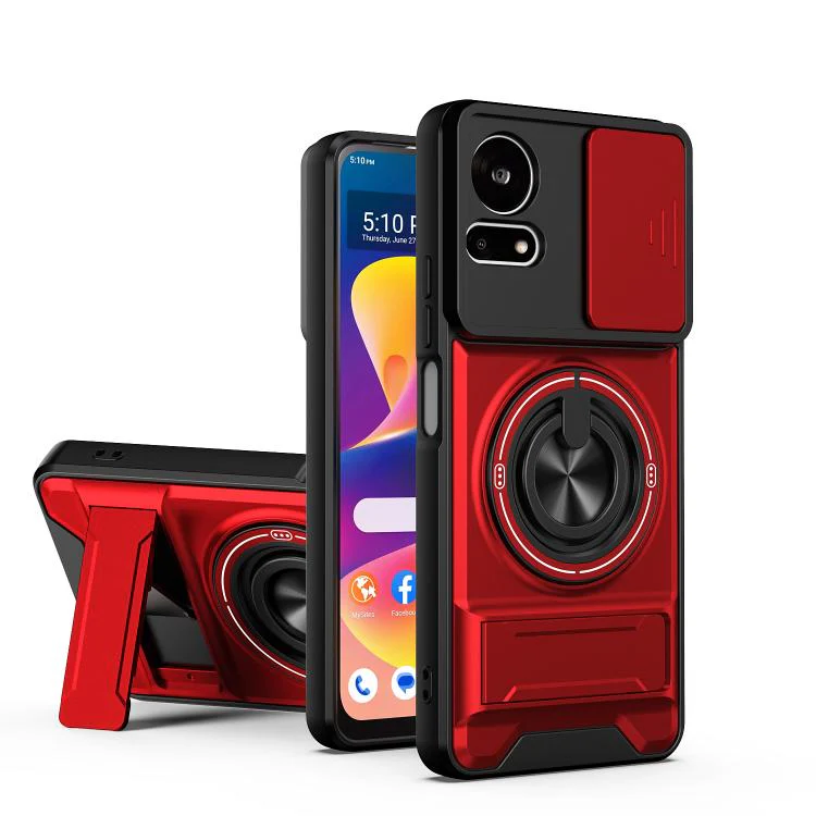 For TCL 50 LE 4G Lens Sliding Window Multifunctional Magnetic Shockproof Phone Case(Red)