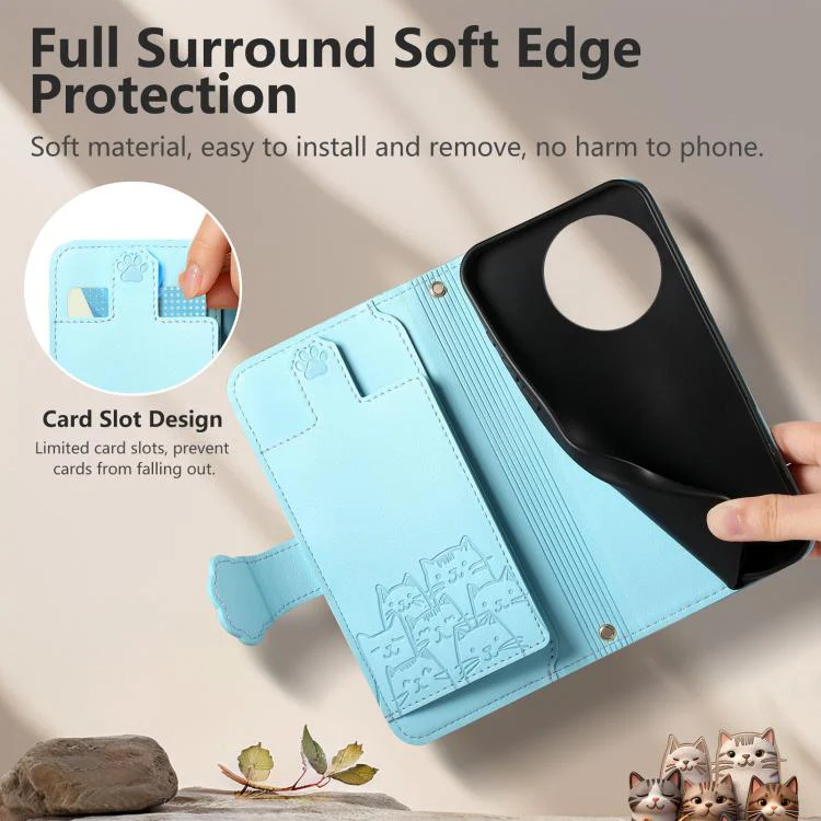 For TCL 50 Pro Nxtpaper 5G Cat-shaped Zipper Wallet Vegan Leather Phone Case with Strap(Blue) - Image 4