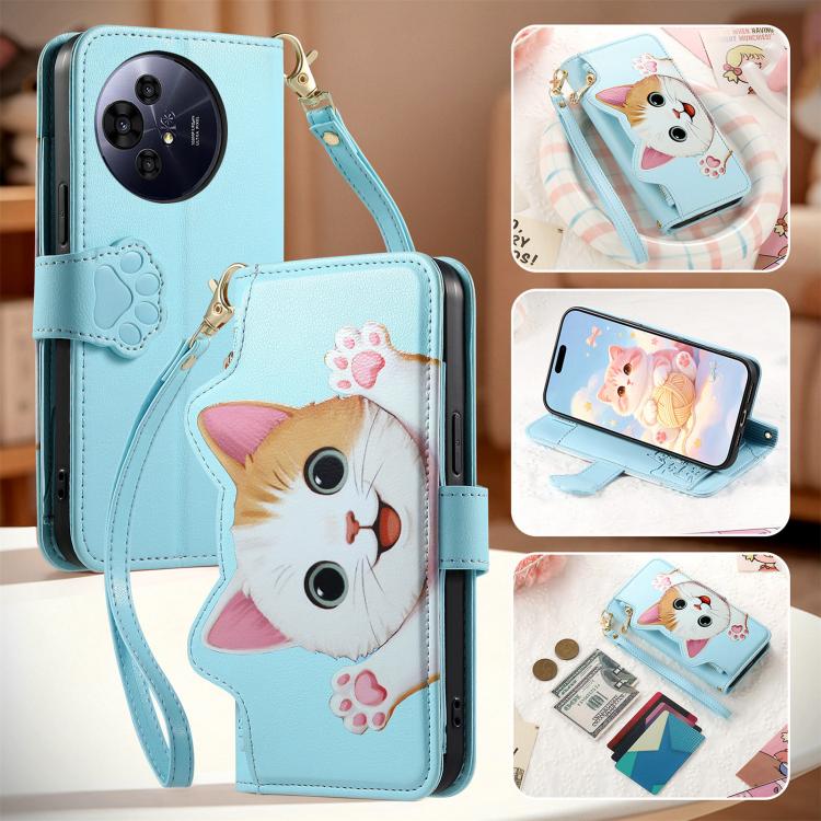 For TCL 50 Pro Nxtpaper 5G Cat-shaped Zipper Wallet Vegan Leather Phone Case with Strap(Blue) - Image 7