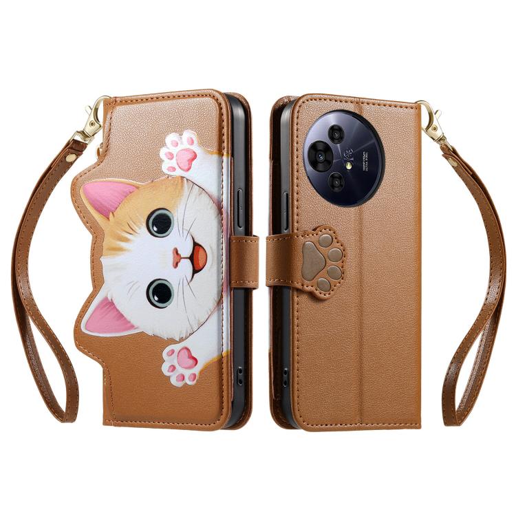 For TCL 50 Pro Nxtpaper 5G Cat-shaped Zipper Wallet Vegan Leather Phone Case with Strap(Brown) - Image 2